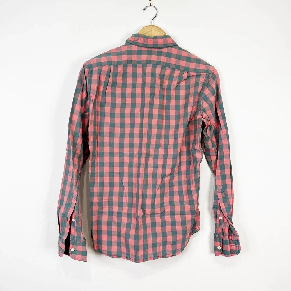 J. Crew mens pink and green buffalo plaid button down shirt slim fit size small